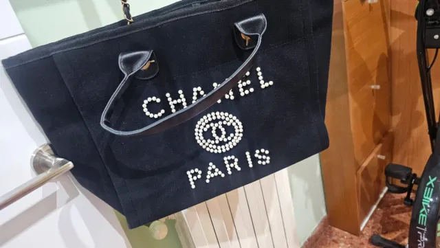 Bolso Grande Negro Chanel Perlas