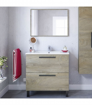 Mueble De Baño 2 Cajones Y Espejo Con Lavabo. Rob