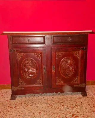 Mueble recibidor antiguo madera mármol