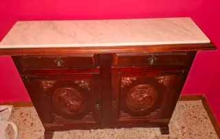 Mueble recibidor antiguo madera mármol