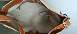 Bolso Rafia y Piel sintética Mango Beige Marrón