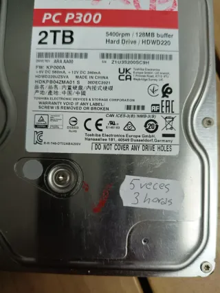 Disco Duro Interno Toshiba PC P300 2TB 5400rpm