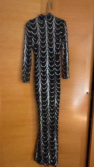 Vestido fiesta negro lentejuelas plata