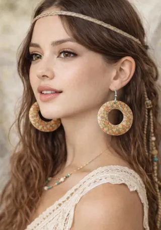 Pendientes madera aro flores