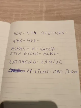 Cromos Adrenalyn XL 25/t265 faltas