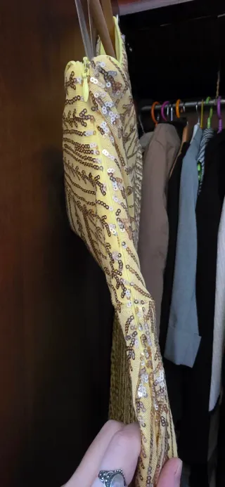 Vestido fiesta amarillo lentejuelas talla S