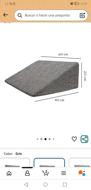 Cojín cuña cama/sofá gris