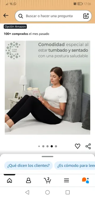 Cojín cuña cama/sofá gris