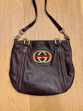 Borsa in pelle Gucci Vintage marrone dorato