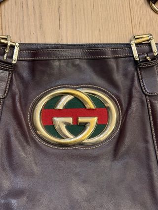Borsa in pelle Gucci Vintage marrone dorato