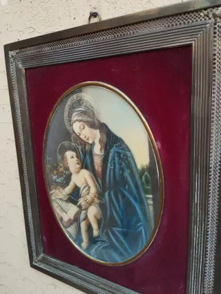Antico quadro ovale Madonna con bambino ritouché