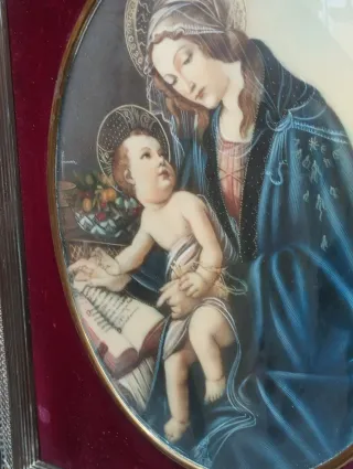 Antico quadro ovale Madonna con bambino ritouché