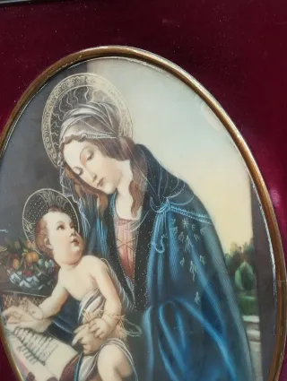 Antico quadro ovale Madonna con bambino ritouché