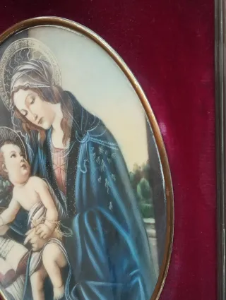 Antico quadro ovale Madonna con bambino ritouché