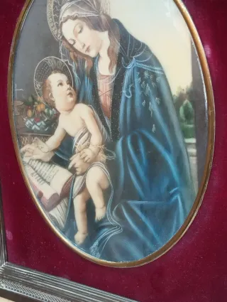 Antico quadro ovale Madonna con bambino ritouché