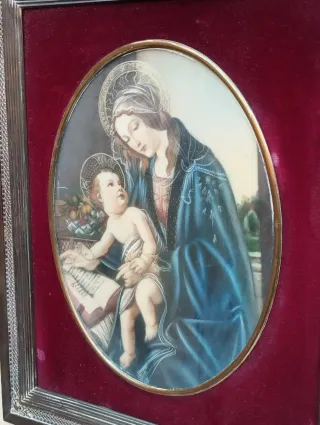 Antico quadro ovale Madonna con bambino ritouché