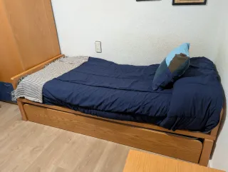 Cama de madera y dos colchones