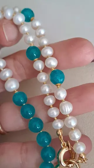 Collana perle naturali e giada turchese