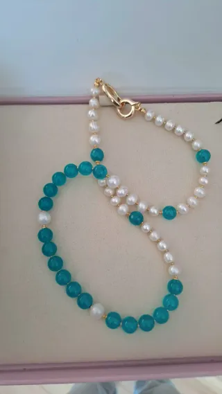 Collana perle naturali e giada turchese