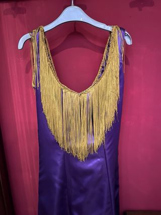 Vestido de flamenca morado y dorado