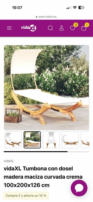 Tumbonas vidaXL madera maciza dosel nuevas