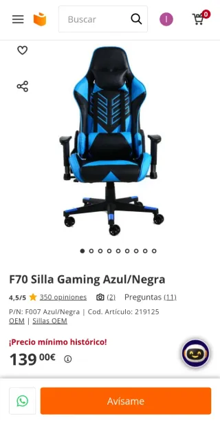 Silla Gamer XL Negra y Azul F70