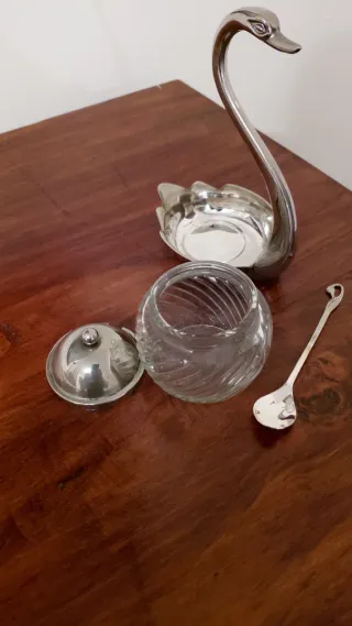 Zuccheriera Cigno Vetro e Metallo