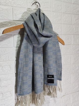 Sciarpa Hugo Boss Lana Azzurra Herringbone