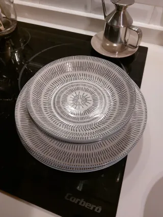 Juego 3 Platos Cerámica Diseño Rayas