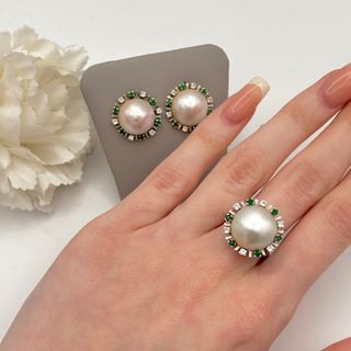 Conjunto oro 18kt con perlas diamantes esmeraldas