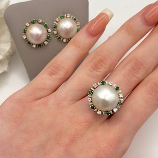 Conjunto oro 18kt con perlas diamantes esmeraldas