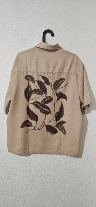Camisa Zara Hombre Manga Corta Beige Talla XL
