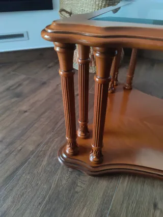 Mesa baja de salón madera y cristal