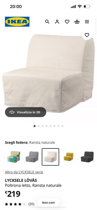 Poltrona letto IKEA LYCKSELE LÖVÅS bianca