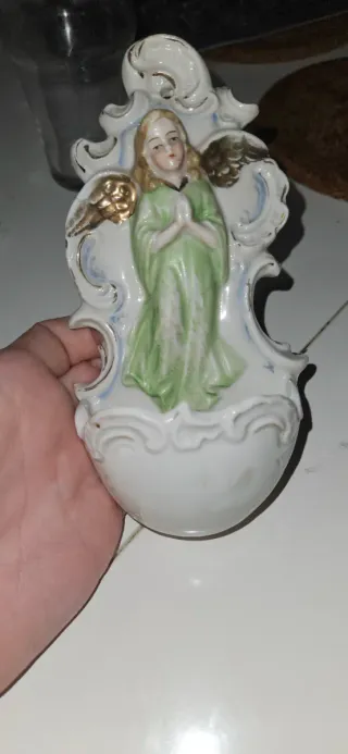 Coppia Acquasantiera Ceramica Angelo rifinito