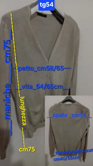 Cardigan Cotone Beige/Grigio Tg 54it XL