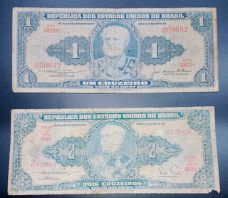Billetes Antiguos Brasil 1 y 2 Cruzeiros