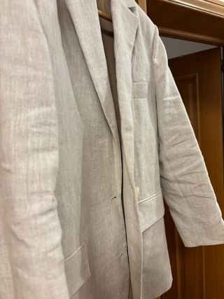 Chaqueta Lino Beige Mango Talla XS mujer