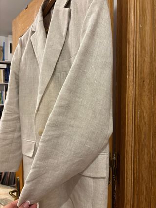 Chaqueta Lino Beige Mango Talla XS mujer