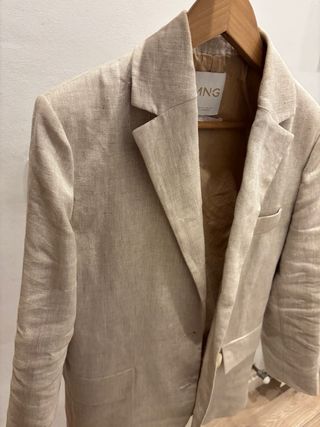 Chaqueta Lino Beige Mango Talla XS mujer