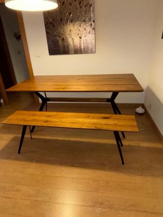 Mesa y banco roble macizo