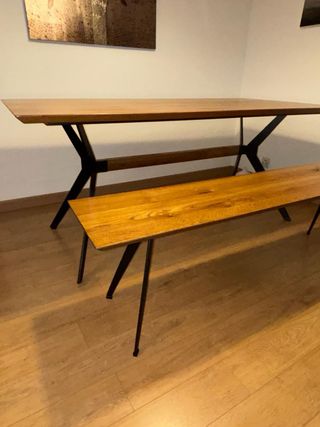 Mesa y banco roble macizo