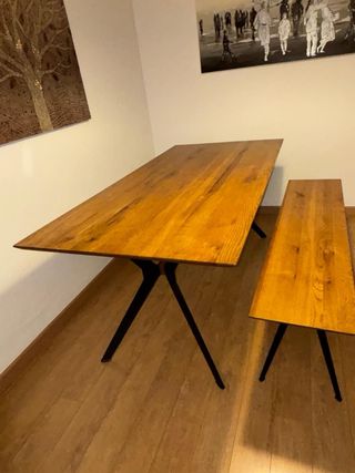 Mesa y banco roble macizo