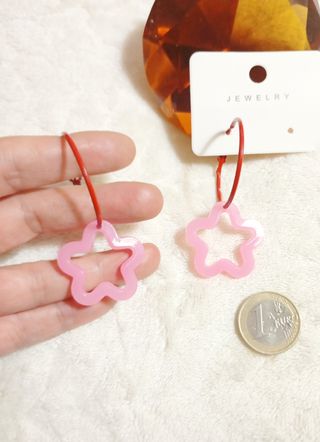 Pendientes Aro Estrella Rosa
