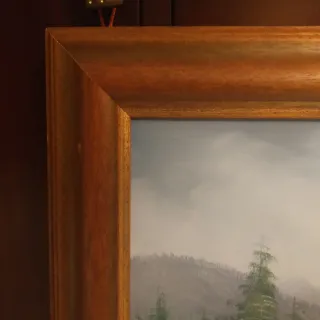 Cuadro al óleo paisaje montaña y cascada