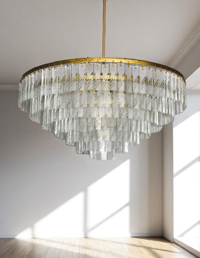 Lámpara de techo cristal y metal dorado