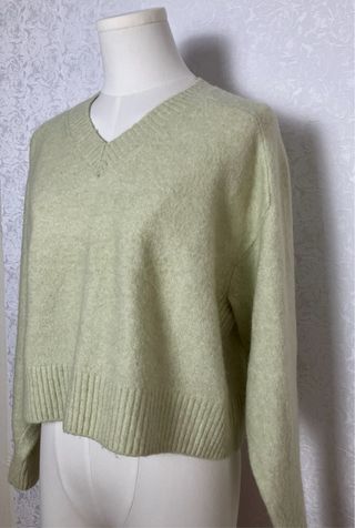 Jersey verde pastel cuello pico Talla XS Mango