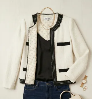 CHAQUETA DE MUJER BLANCA NUEVA ESTILO CHANEL