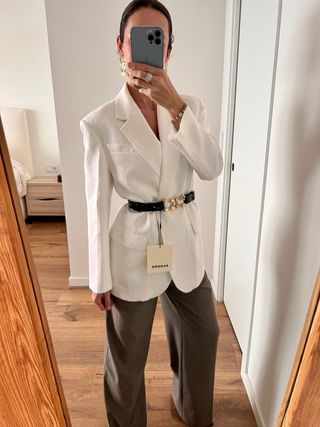 Blazer Sandro oversize lino blanco T34