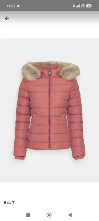 Abrigo acolchado Tommy Jeans rosa con capucha